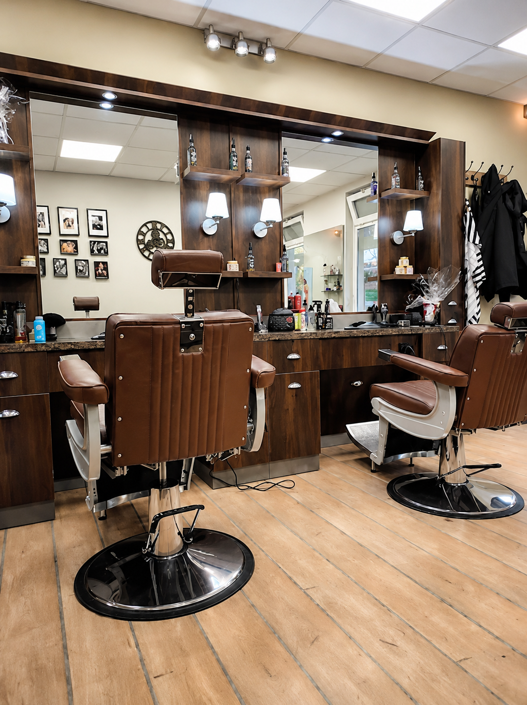 Innenraum von MR CUT in Sandhausen — Barber-Stühle und Spiegel